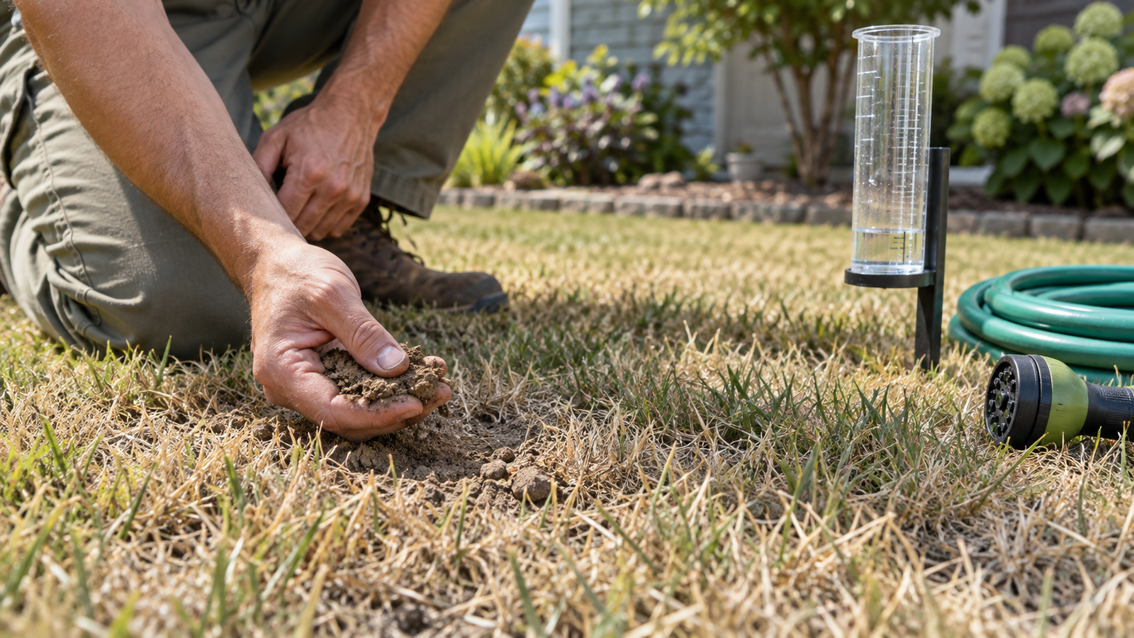 A practical step related to how to care for a lawn during dry weather