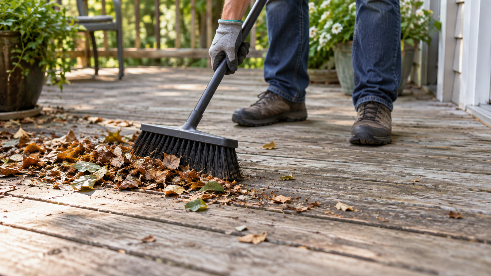 A practical step related to how to clean and maintain a backyard deck