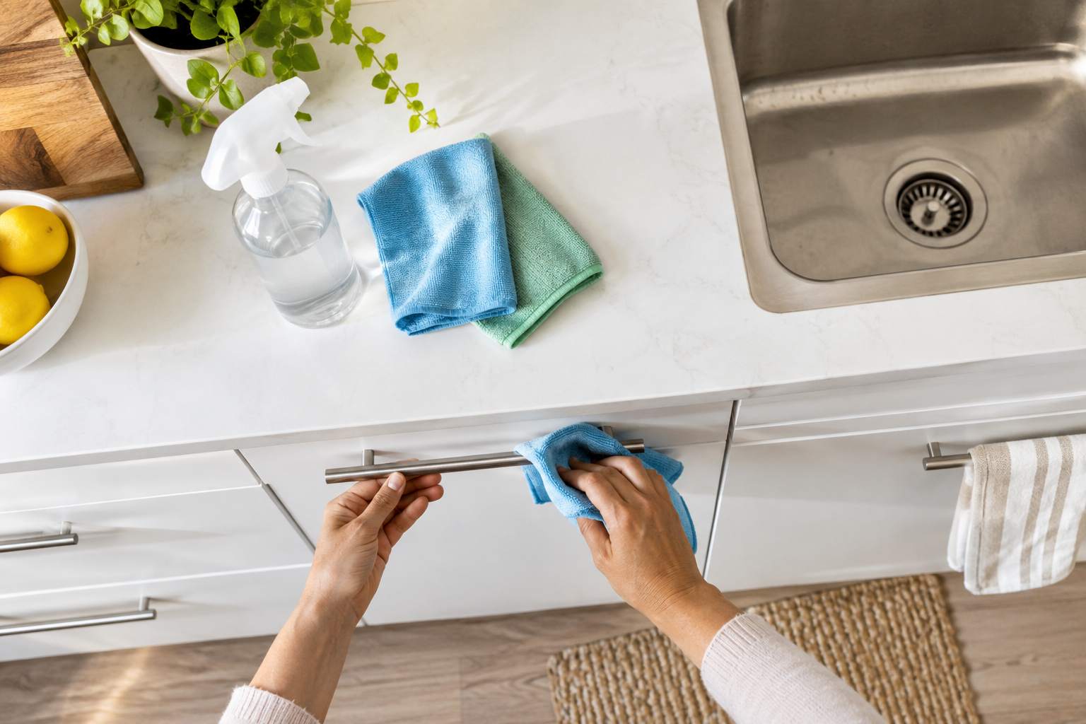 Home and garden details supporting how to clean a kitchen without missing high-touch areas