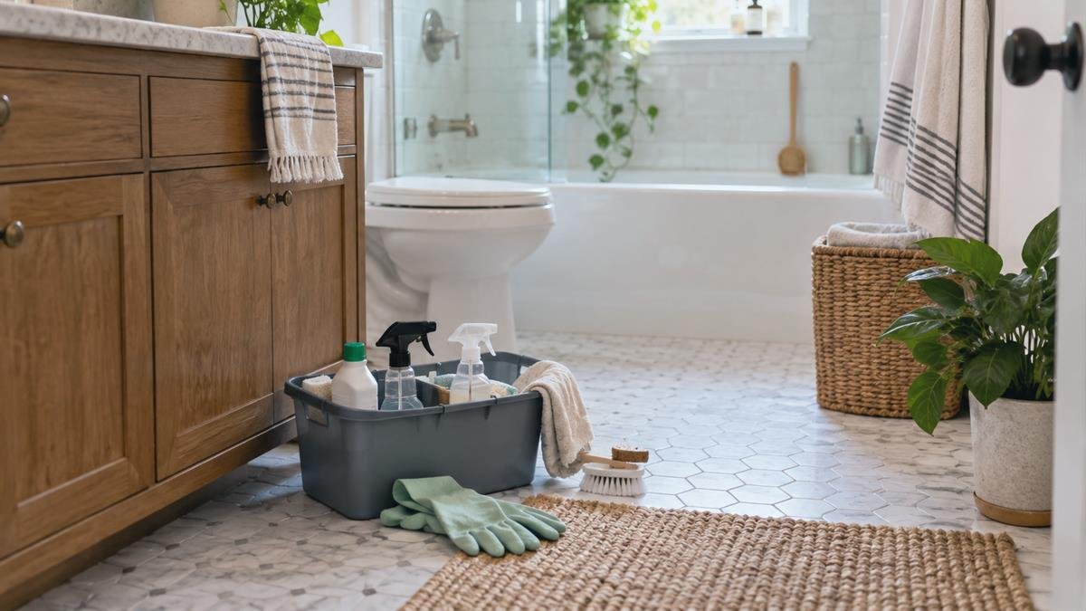 Home and garden details supporting how to deep clean a bathroom step by step
