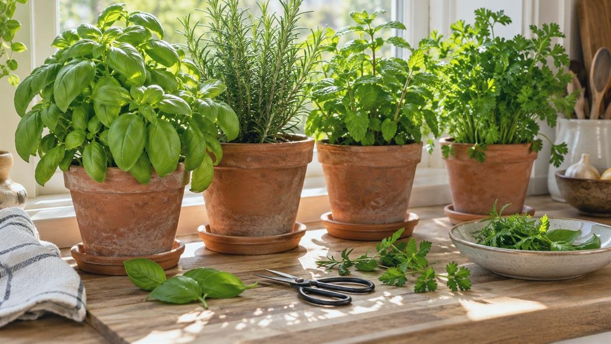 Home and garden details supporting how to grow herbs indoors near a window