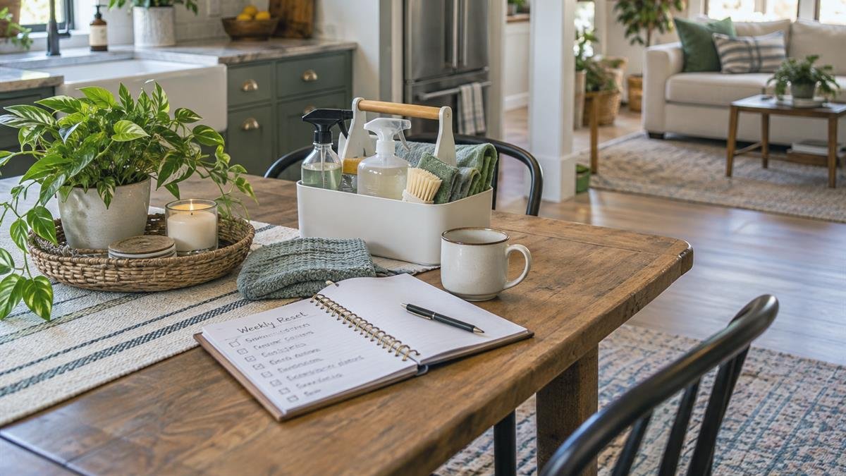Home and garden details supporting how to make a weekly home reset routine that you can keep